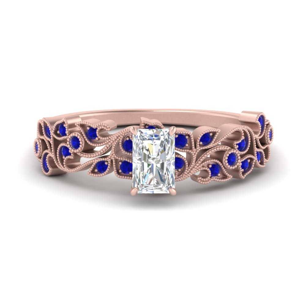 Radiant Cut Filigree Wide Band Engagement Ring