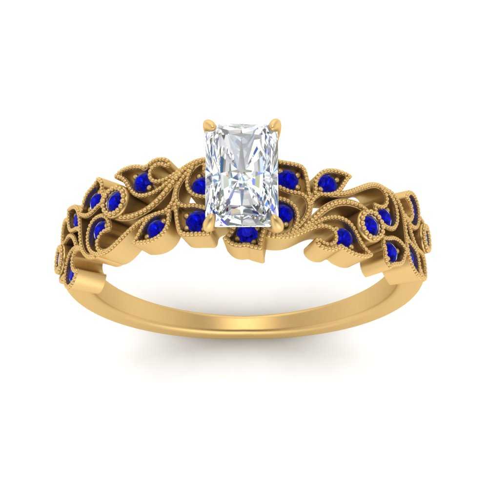 Radiant Cut Filigree Wide Band Engagement Ring