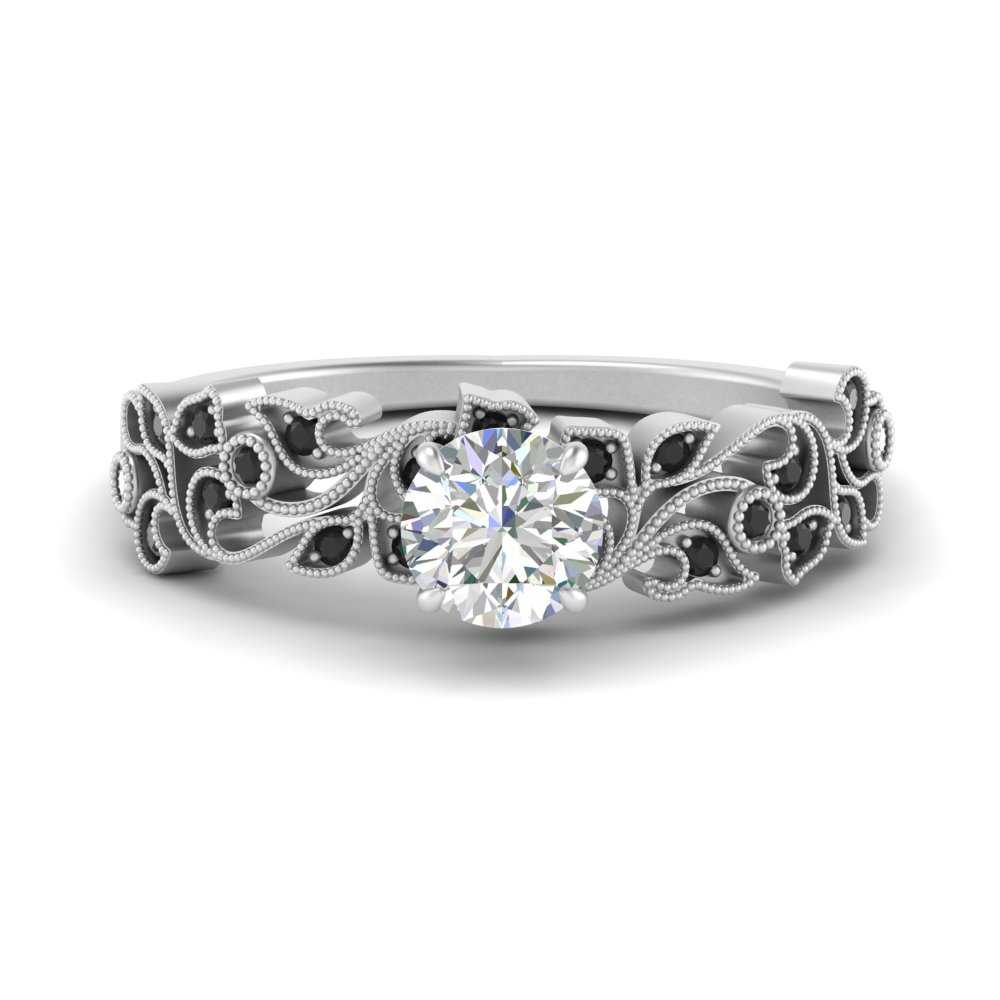 Round Cut Filigree Wide Band Engagement Ring