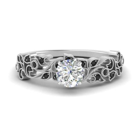 Filigree Wide Band Round Diamond Ring