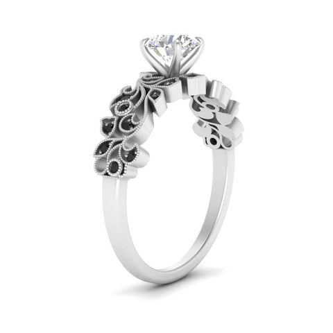 Round Cut Filigree Wide Band Engagement Ring