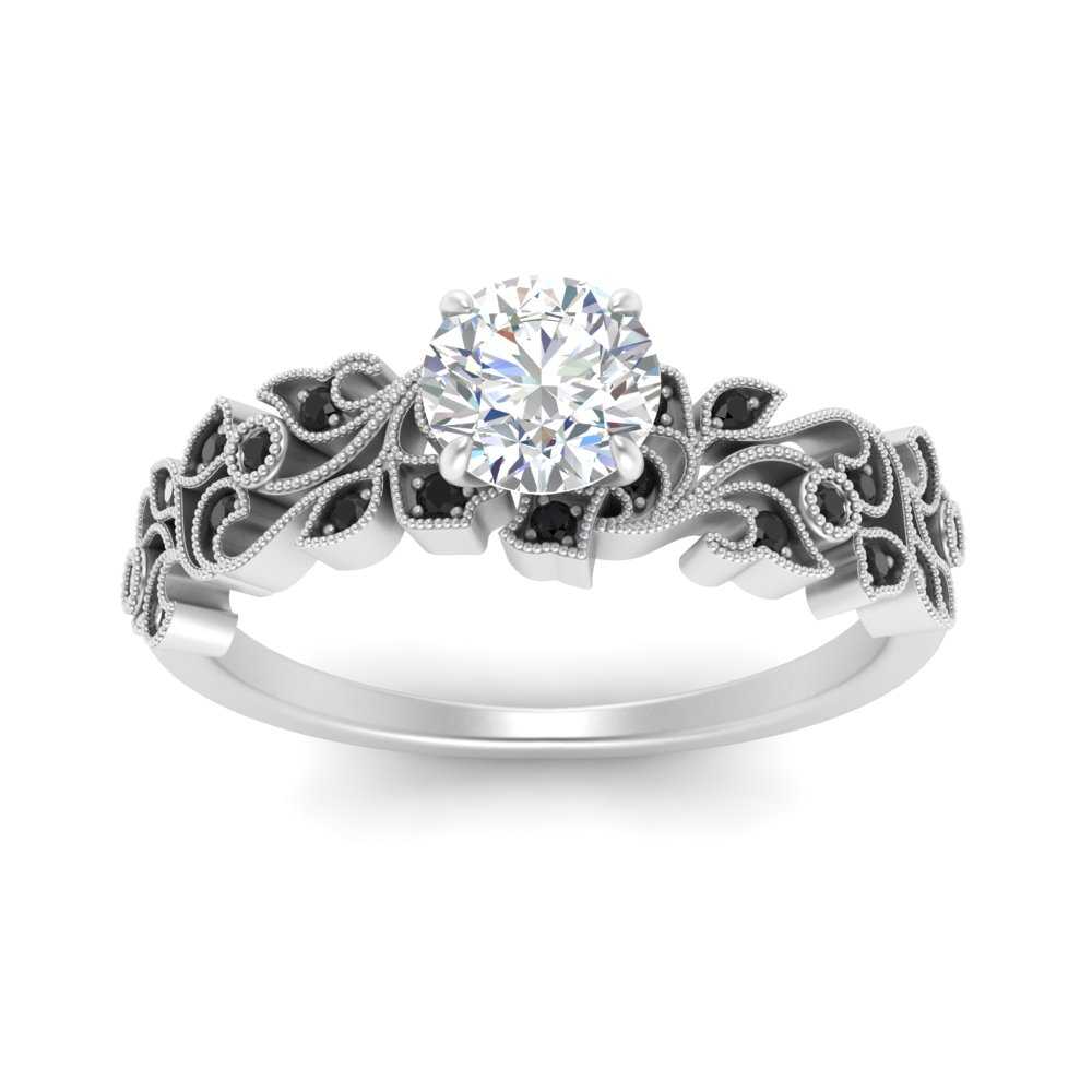 Round Cut Filigree Wide Band Engagement Ring