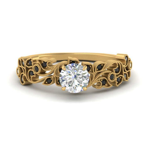 Filigree Wide Band Round Diamond Ring