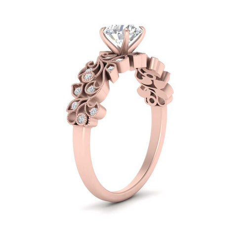 Round Cut Filigree Wide Band Engagement Ring