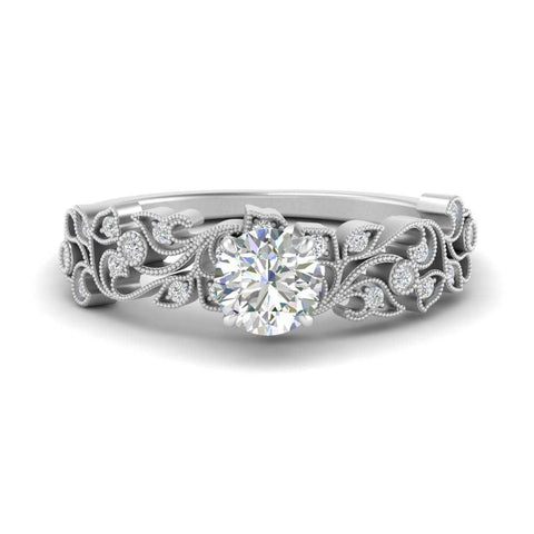 Round Cut Filigree Wide Band Engagement Ring