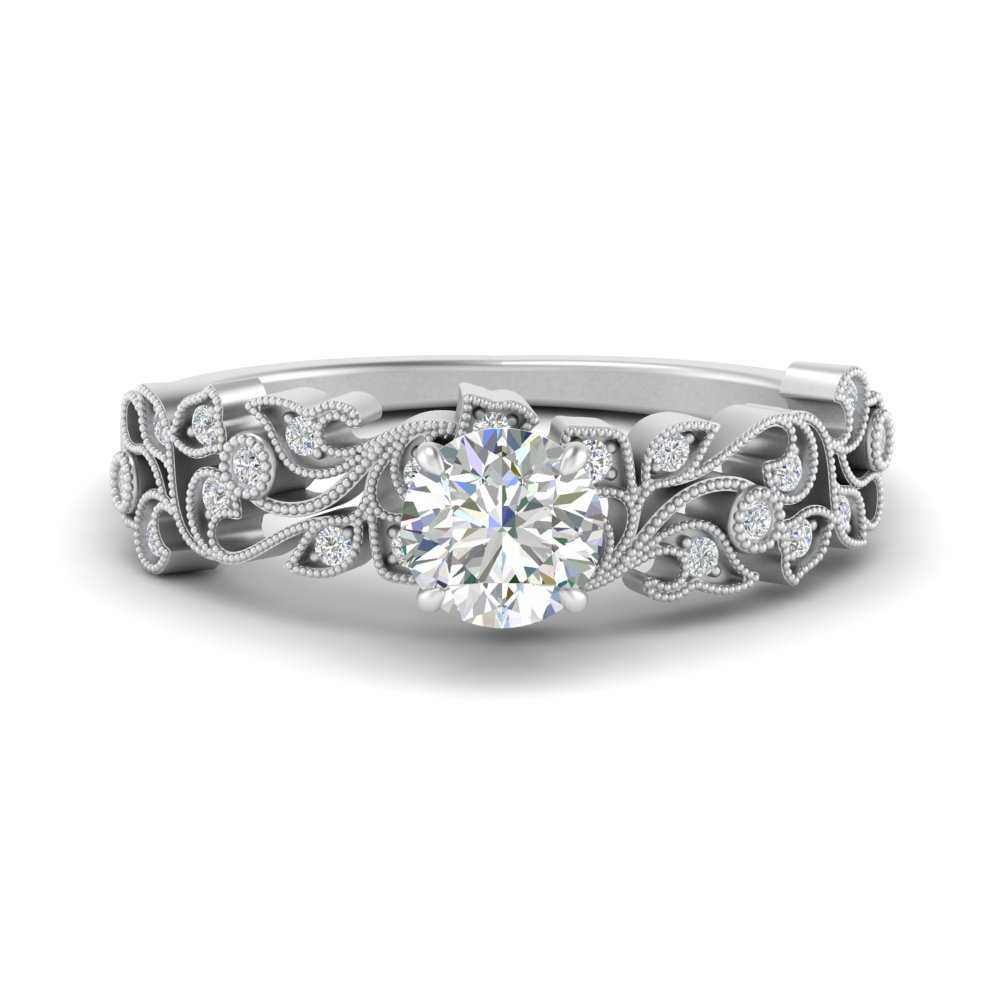 Filigree Wide Band Round Diamond Ring