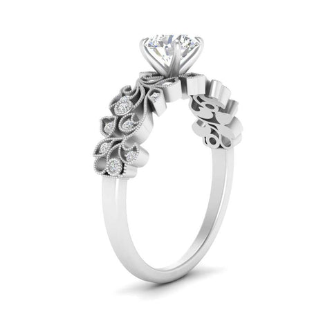 Round Cut Filigree Wide Band Engagement Ring
