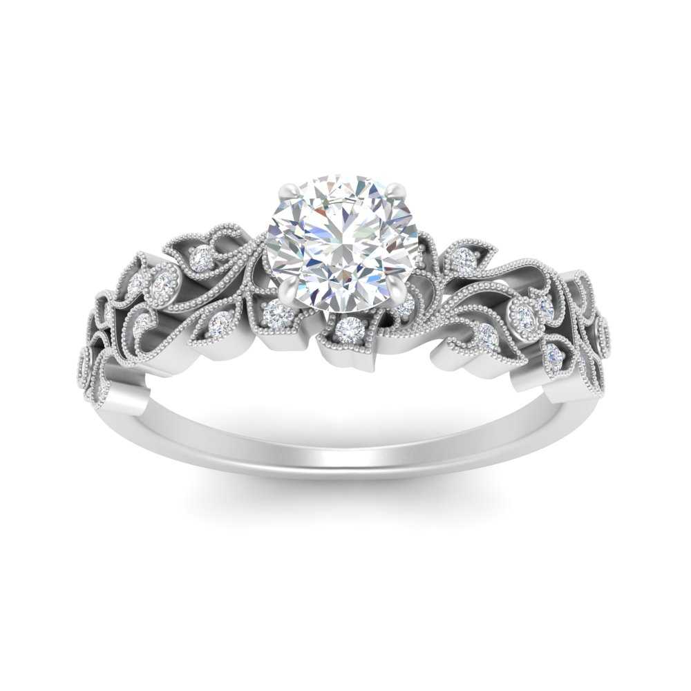 Round Cut Filigree Wide Band Engagement Ring