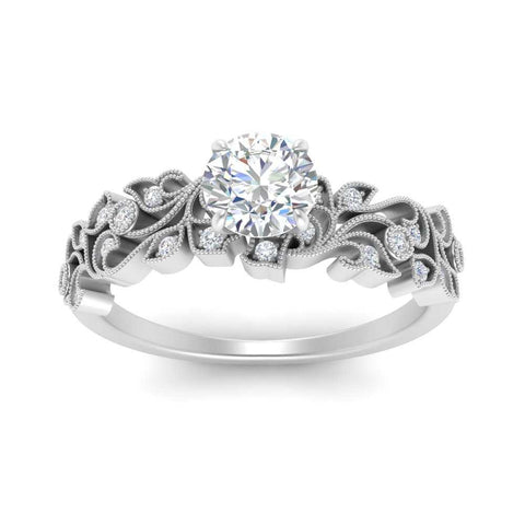 Round Cut Filigree Wide Band Engagement Ring