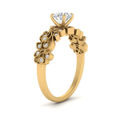 Round Cut Filigree Wide Band Engagement Ring