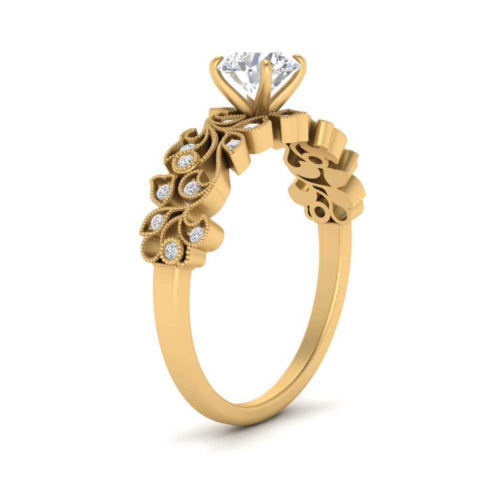 Filigree Wide Band Round Diamond Ring