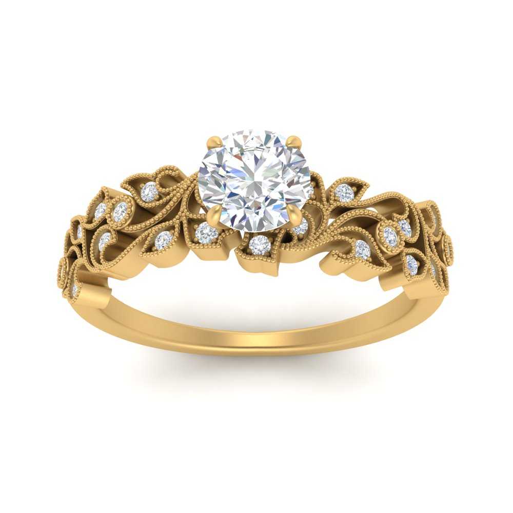 Round Cut Filigree Wide Band Engagement Ring