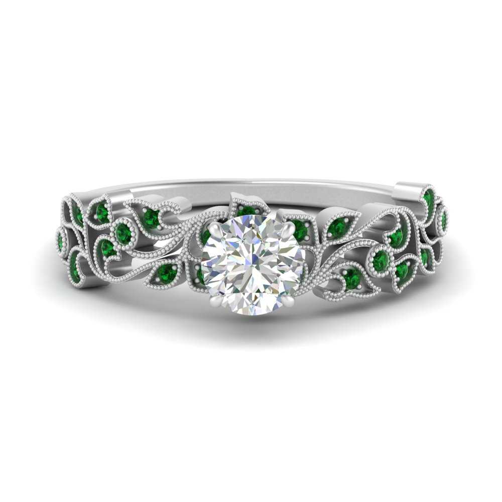 Filigree Wide Band Round Diamond Ring