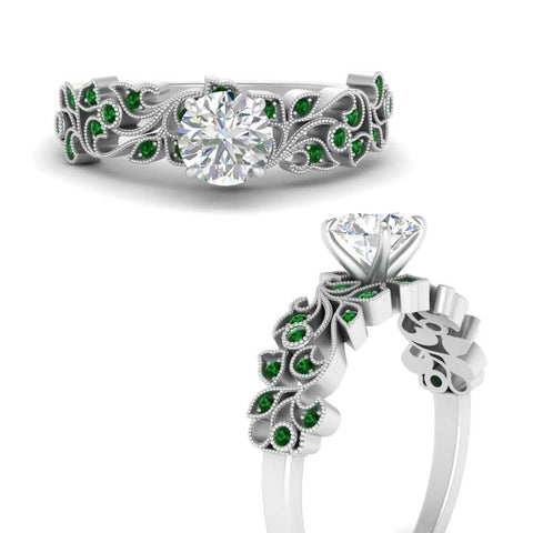 Round Cut Filigree Wide Band Engagement Ring