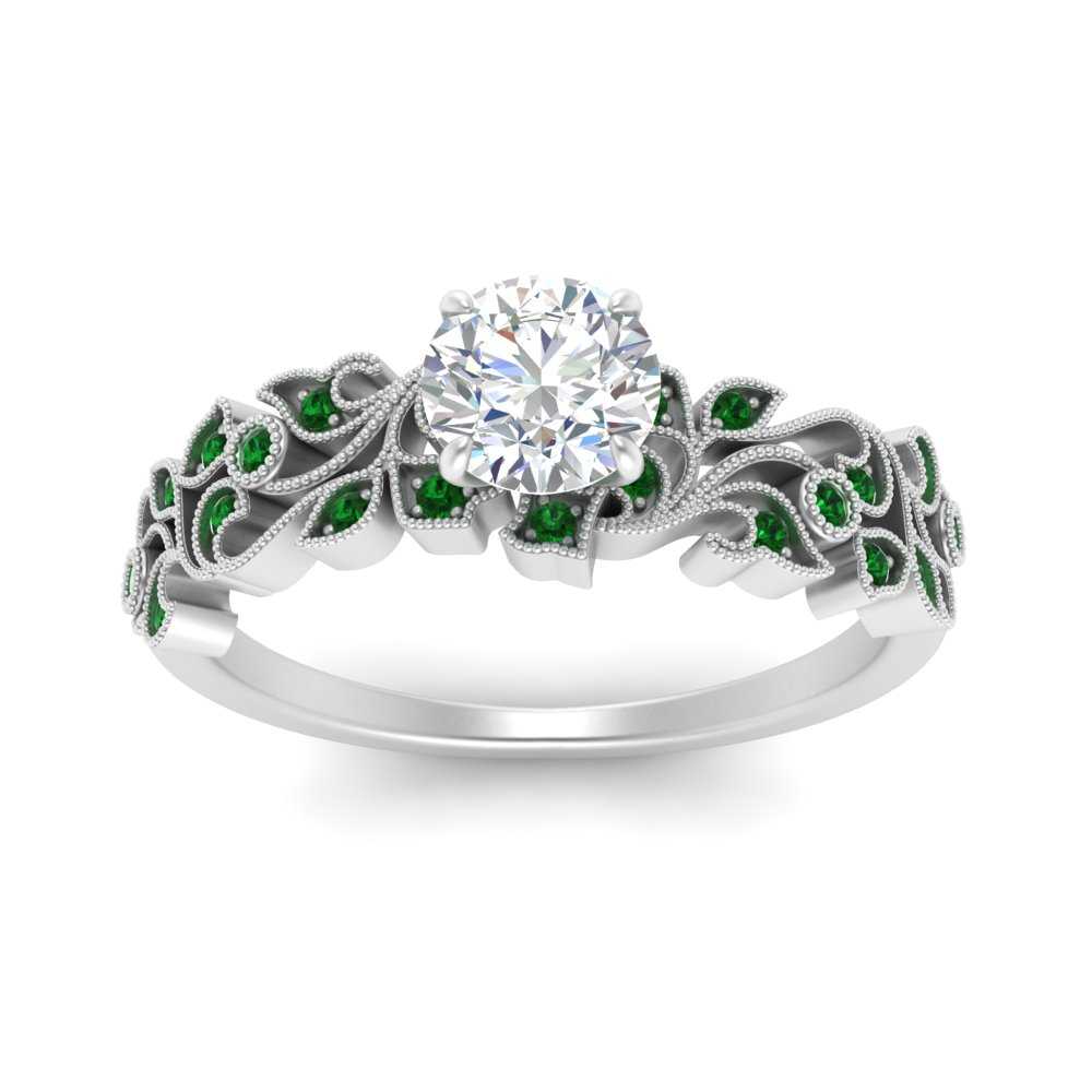 Round Cut Filigree Wide Band Engagement Ring
