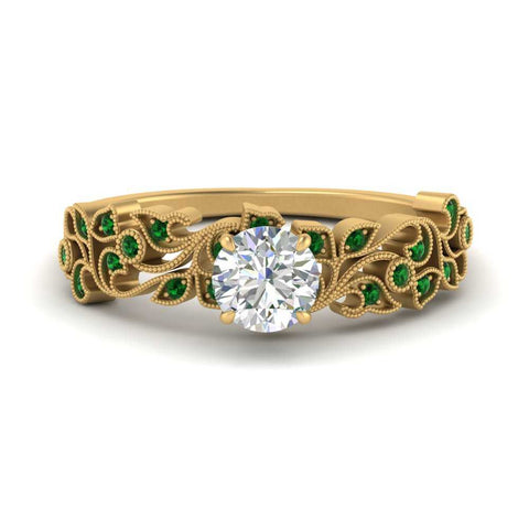 Filigree Wide Band Round Diamond Ring
