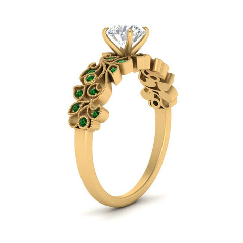 Round Cut Filigree Wide Band Engagement Ring