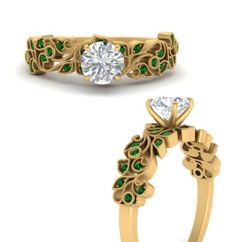 Round Cut Filigree Wide Band Engagement Ring