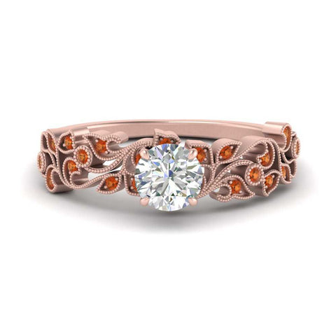Filigree Wide Band Round Diamond Ring