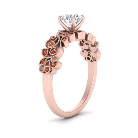 Round Cut Filigree Wide Band Engagement Ring