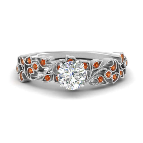 Round Cut Filigree Wide Band Engagement Ring