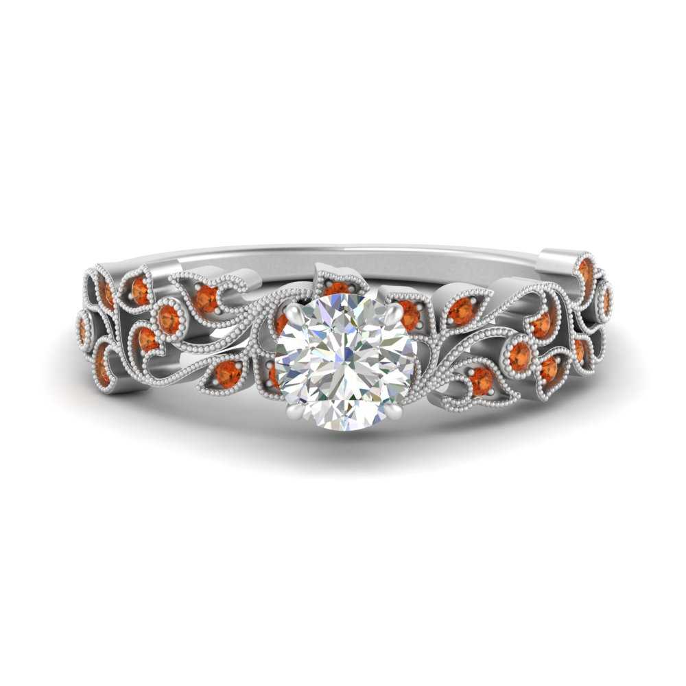 Filigree Wide Band Round Diamond Ring