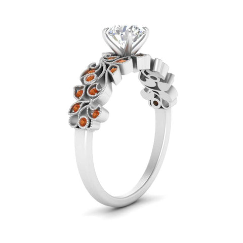 Round Cut Filigree Wide Band Engagement Ring
