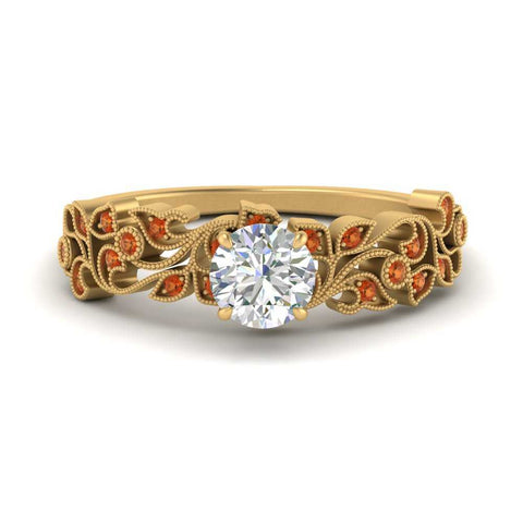 Round Cut Filigree Wide Band Engagement Ring