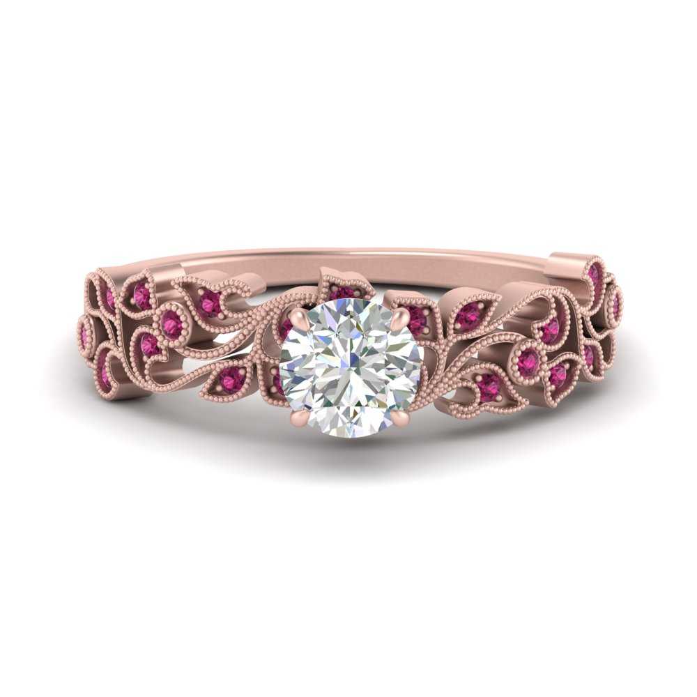 Round Cut Filigree Wide Band Engagement Ring