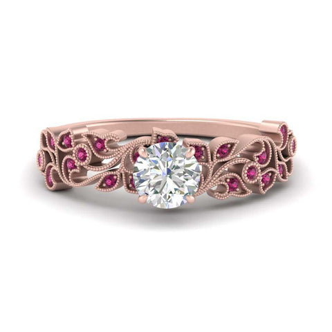 Filigree Wide Band Round Diamond Ring