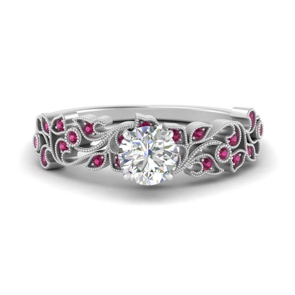 Round Cut Filigree Wide Band Engagement Ring