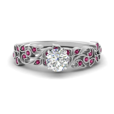 Filigree Wide Band Round Diamond Ring