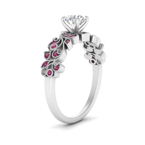 Round Cut Filigree Wide Band Engagement Ring