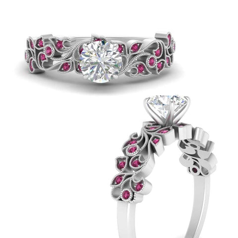 Round Cut Filigree Wide Band Engagement Ring