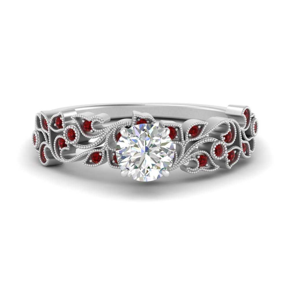 Round Cut Filigree Wide Band Engagement Ring