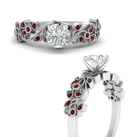 Round Cut Filigree Wide Band Engagement Ring