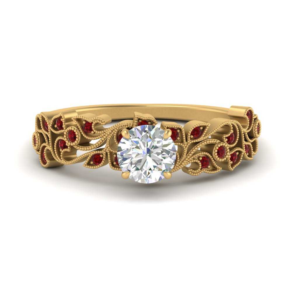 Round Cut Filigree Wide Band Engagement Ring