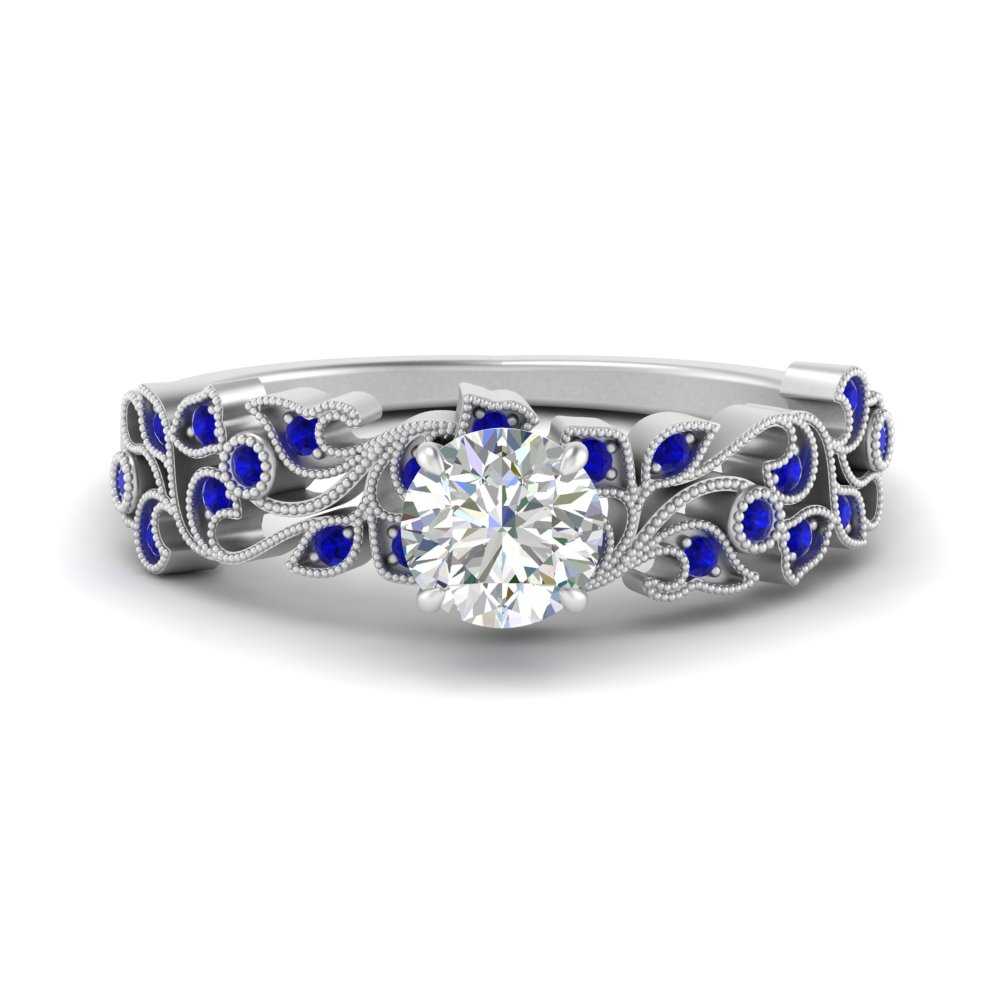 Round Cut Filigree Wide Band Engagement Ring