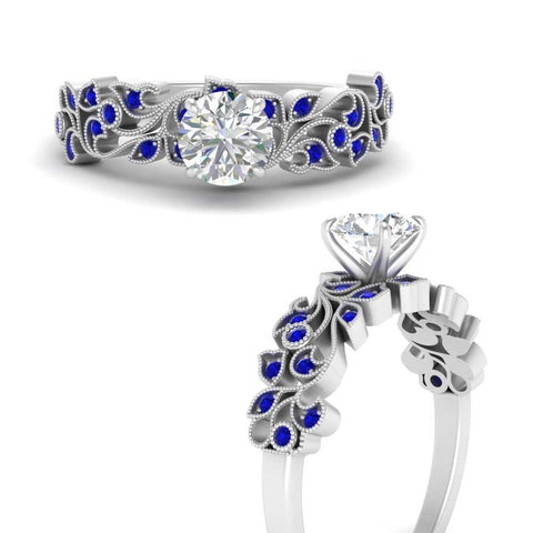 Round Cut Filigree Wide Band Engagement Ring