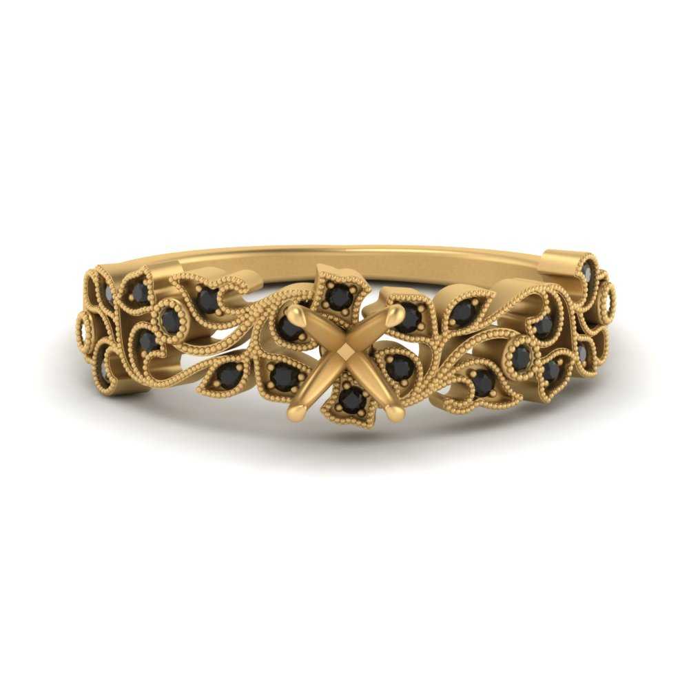 Semi Mount Filigree Wide Band Engagement Ring