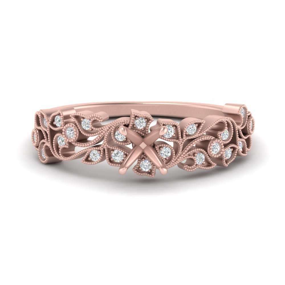 Semi Mount Filigree Wide Band Engagement Ring