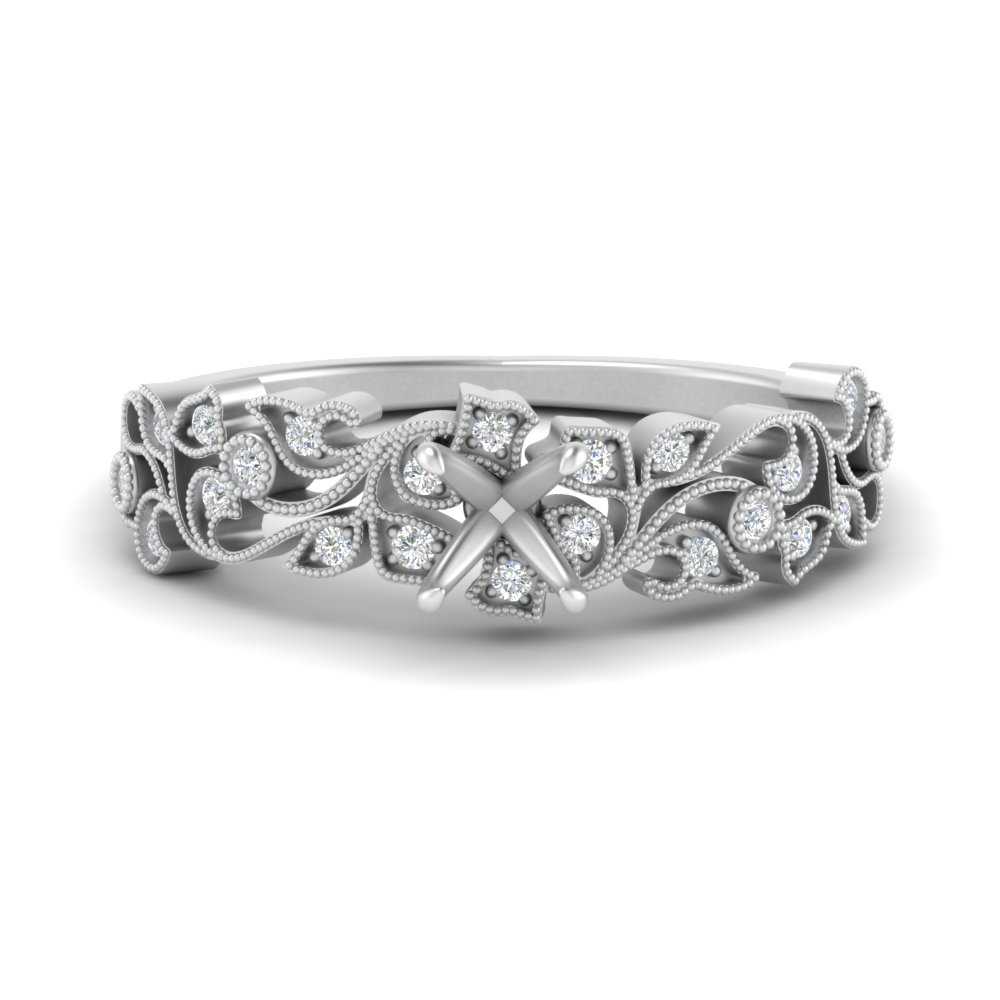 Semi Mount Filigree Wide Band Engagement Ring