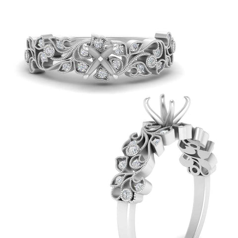 Semi Mount Filigree Wide Band Engagement Ring