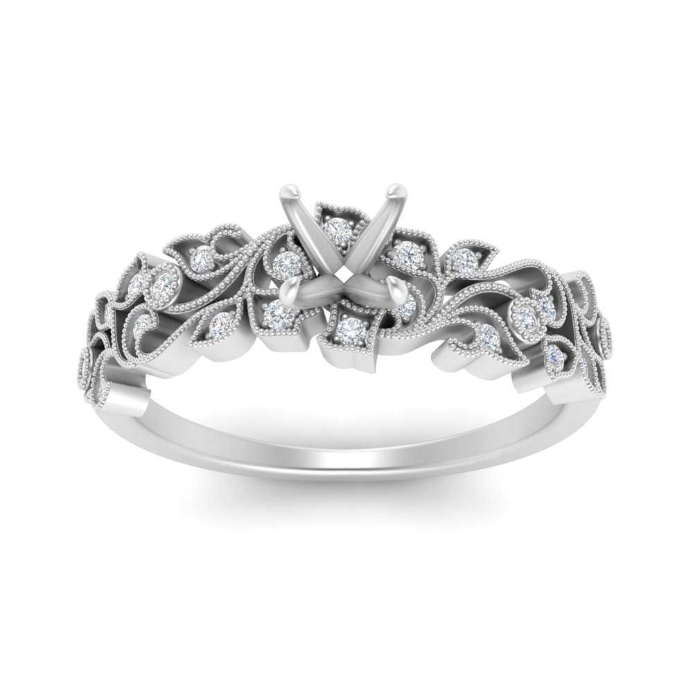 Semi Mount Filigree Wide Band Engagement Ring