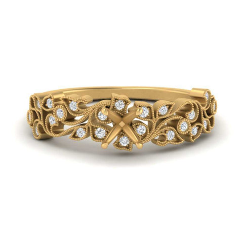 Semi Mount Filigree Wide Band Engagement Ring
