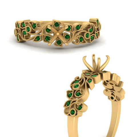 Semi Mount Filigree Wide Band Engagement Ring