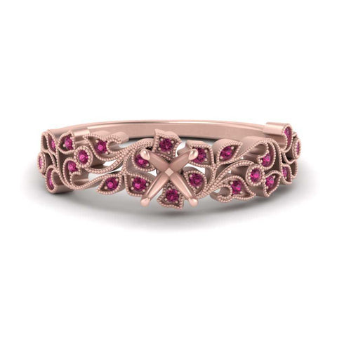 Semi Mount Filigree Wide Band Engagement Ring