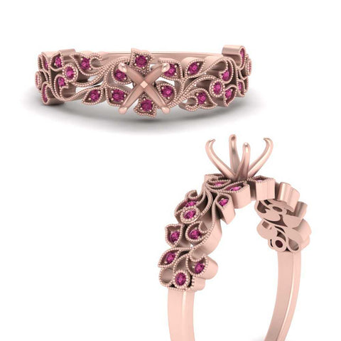 Semi Mount Filigree Wide Band Engagement Ring