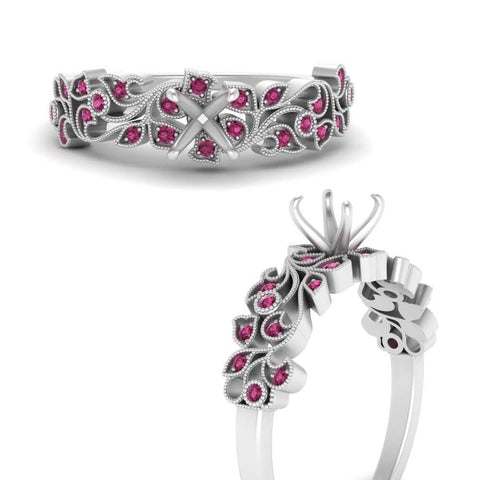 Semi Mount Filigree Wide Band Engagement Ring