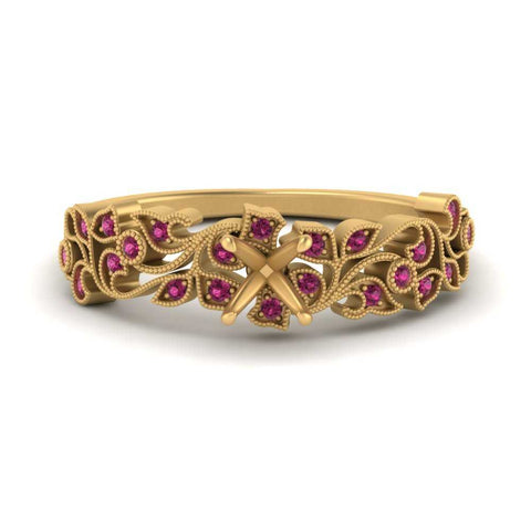 Semi Mount Filigree Wide Band Engagement Ring